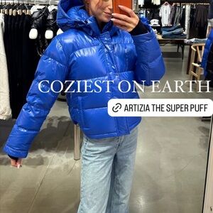 Aritzia The Super Puff Hi-Gloss Blue Premium Down Puffer Jacket XXS